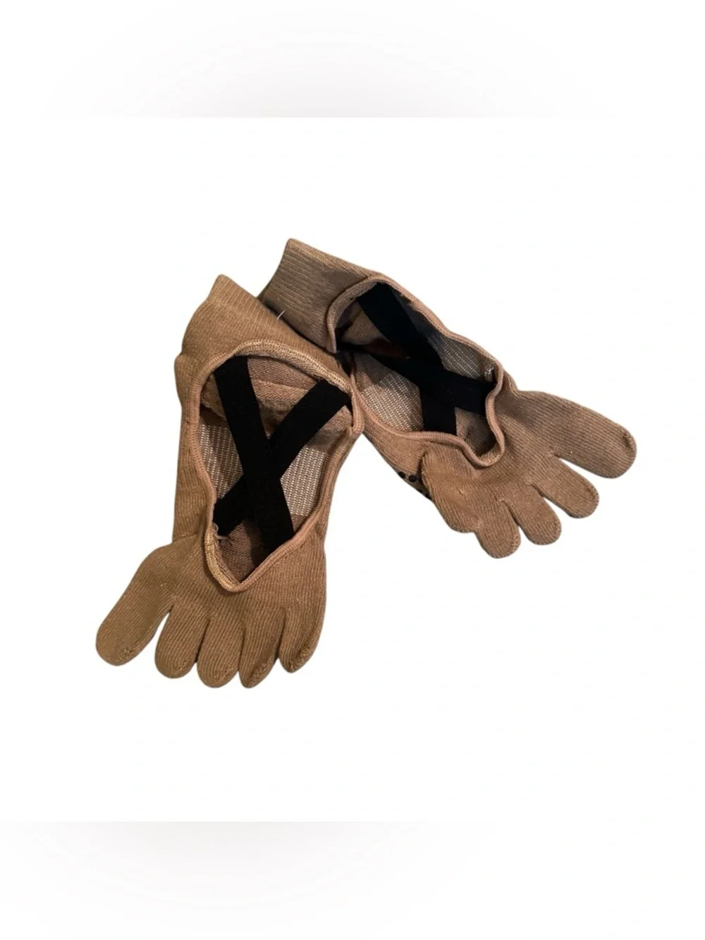 TREZ Medium Tan Black New Pilates Reformer Grip Socks R $24 NWOT